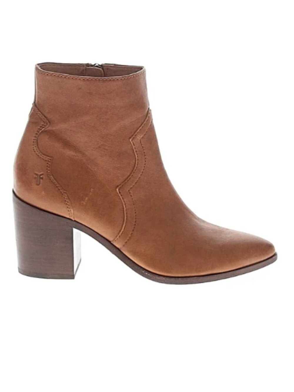 $428 Frye Flynn Short Cognac Tan Real Leather Zipper Block Heel Ankle Booties - Picture 9 of 9